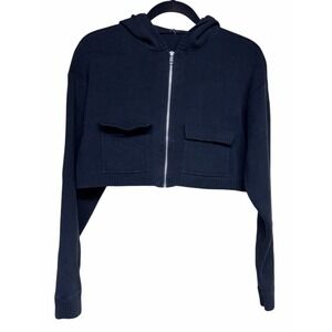 Alo Scholar Knit Cargo Cropped Full Zip Jacket Black Women's Size S/M